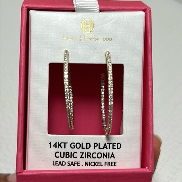 House of Harlow 1960 14kt Gold Plated Cubic Zirconia Hoop Earrings - Picture 6 of 8